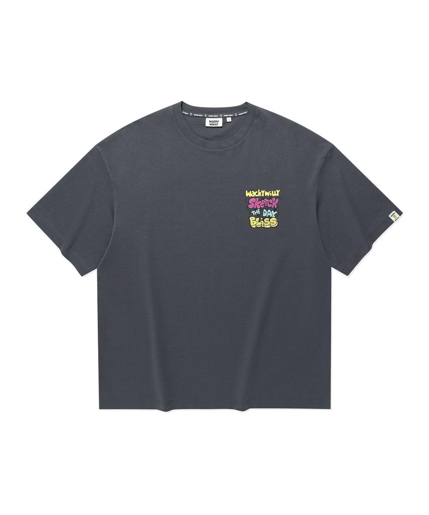 WACKY WILLY Color Typographic Short Sleeve T-Shirt Charcoal