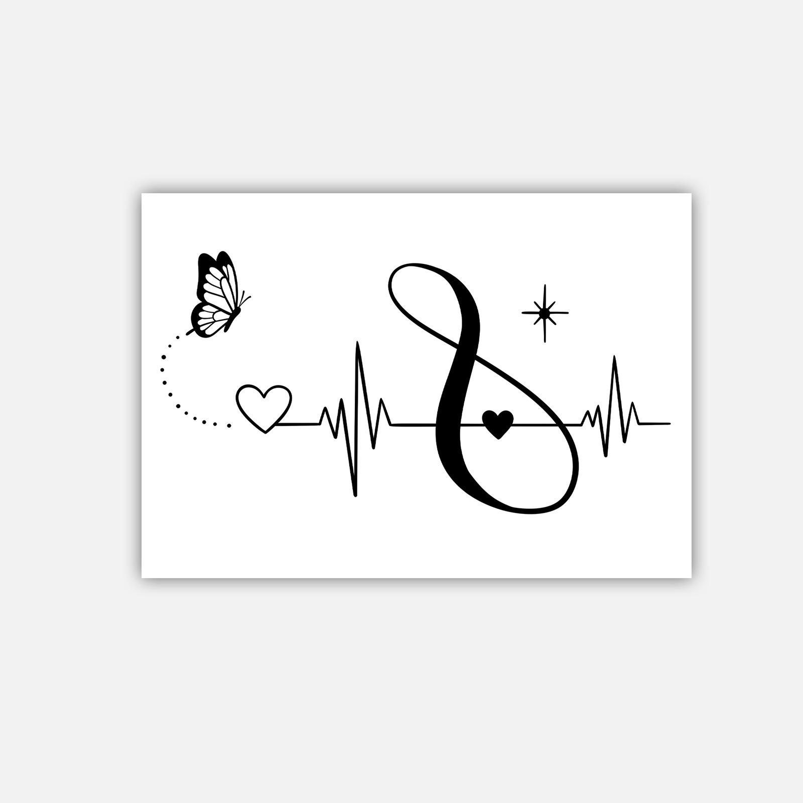 High Sense Simple Small Fresh Love Butterfly Electrocardiogram Tattoo Sticker 10*7