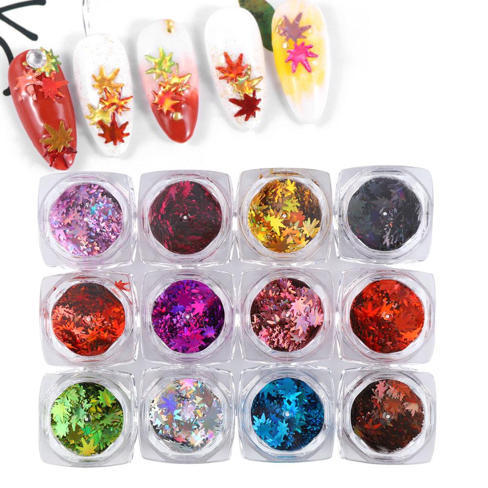 12 Colors Maple Leaf Shaped Nail Art Sequins Nail DIY Decoration Shining Pailletteqt0273