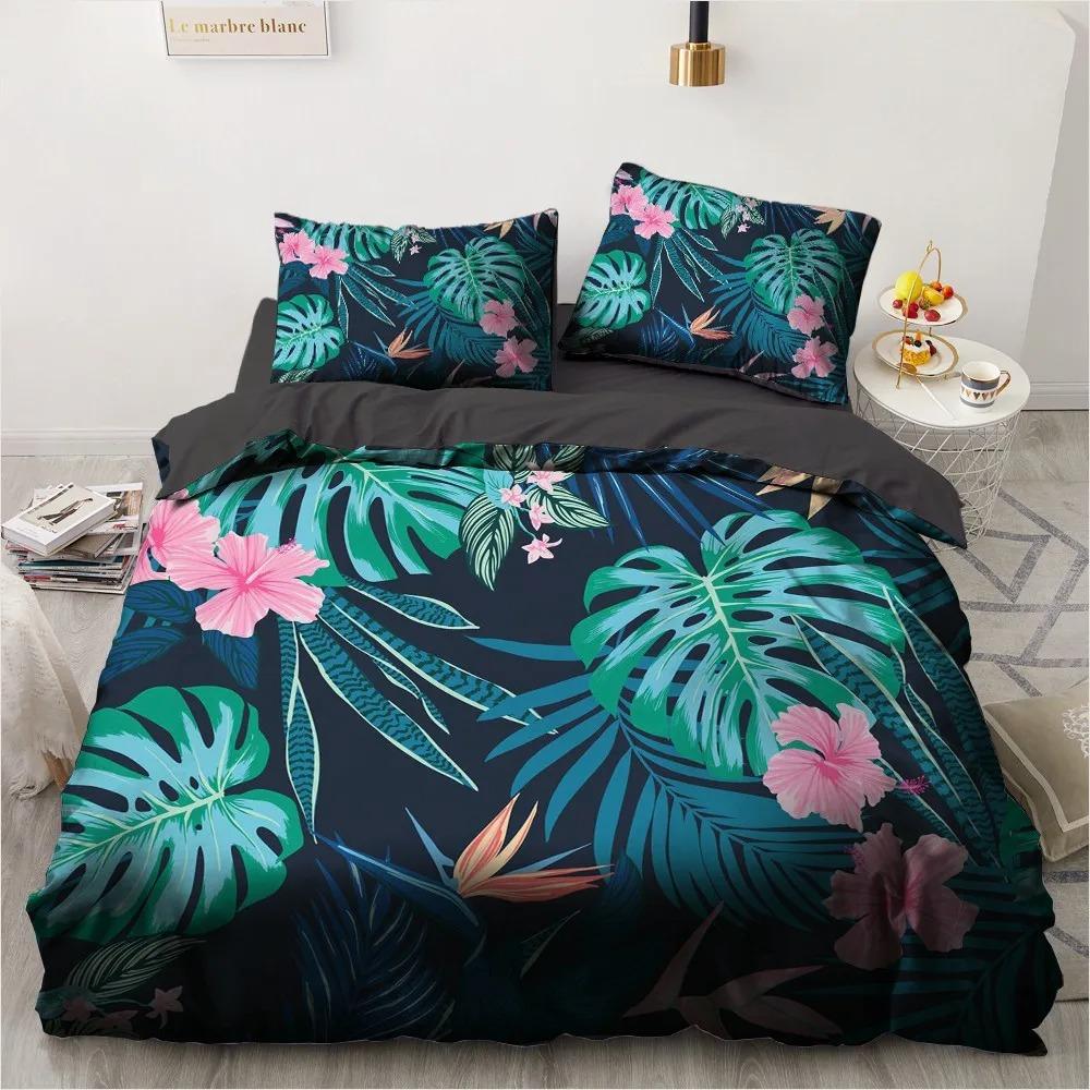 Flower Bird King Queen Duvet Cover Colorful Tropical Floral Bedding Set For Women Watercolor Plant 23Pcs Polyester Quilt Cover