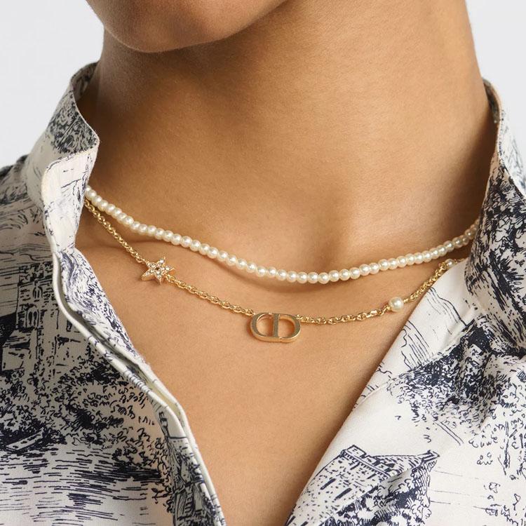 Dior Double Chain Design CD Logo Star Pendant Metal Necklace Women Necklace Gold N3116WOMCY-D03S