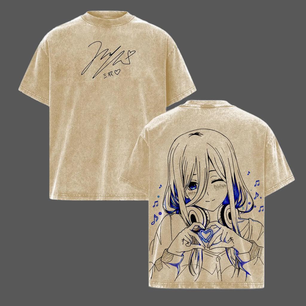 Anime The Quintessential Quintuplets Miku Kawaii Print Tshirt Men Women Short Sleeve Cotton Tshirt Washed T Shirt Manga Tops