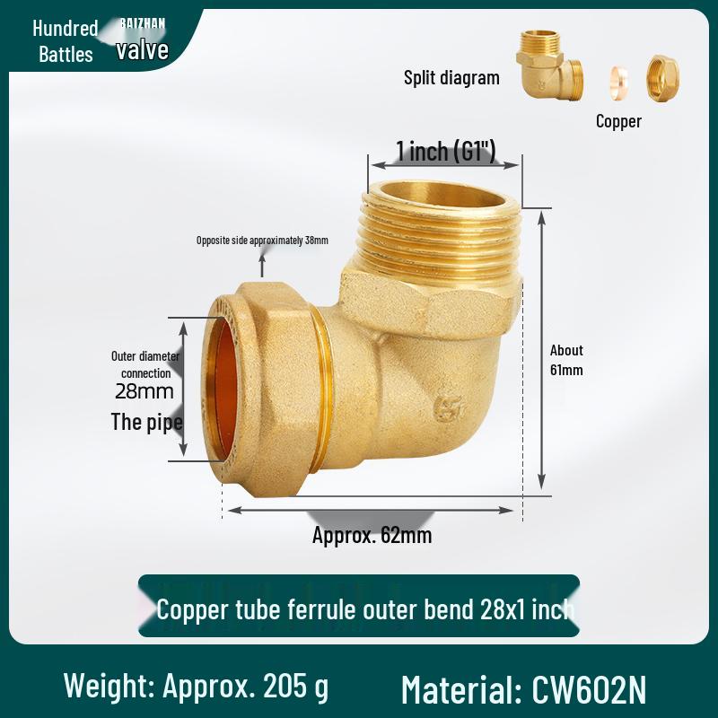 All-Copper 90° Male Thread Elbow Adapter for High-Pressure Air Conditioning & Instrumentation Systems