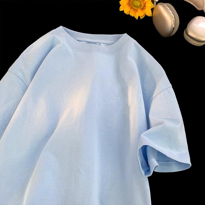 New 2025 Unisex Heavy Cotton T-Shirt, Short Sleeve, Pure White, Korean High Street Style