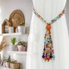 Orange Natural Bead Curtain Tiebacks with Colorful Glass Beads and Magnetic Clasp