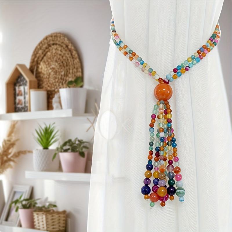 Orange Natural Bead Curtain Tiebacks with Colorful Glass Beads and Magnetic Clasp