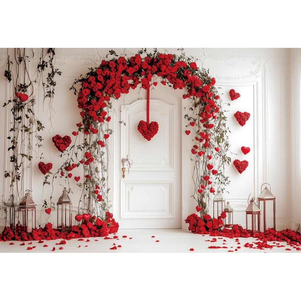 Valentine's Day Photography Backdrop White Arch Red Roses Love Heart Wedding Party Room Decor Girls Portrait Photo Background