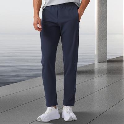 Men Sport Trousers Waterproof Straight Mountaineering Pants Elastic Waist Pure Color