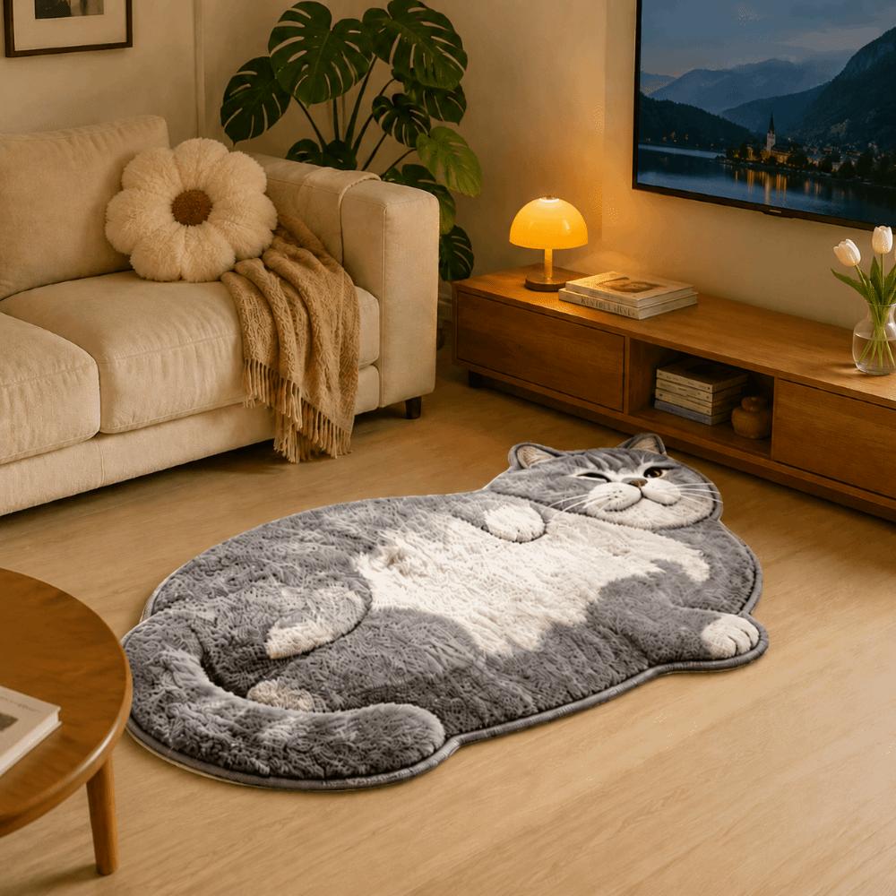 Easy To Clean Cat-Shaped Area Rug Non-Slip Cartoon Carpet Soft Home Decor Carpet Living Rooms