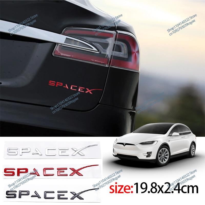ABS SpaceX Dual Motor Sticker Fender Side Decal For Tesla Model Y S 3 X Letters Space Logo Rear Emblem Badge Trunk Accessories