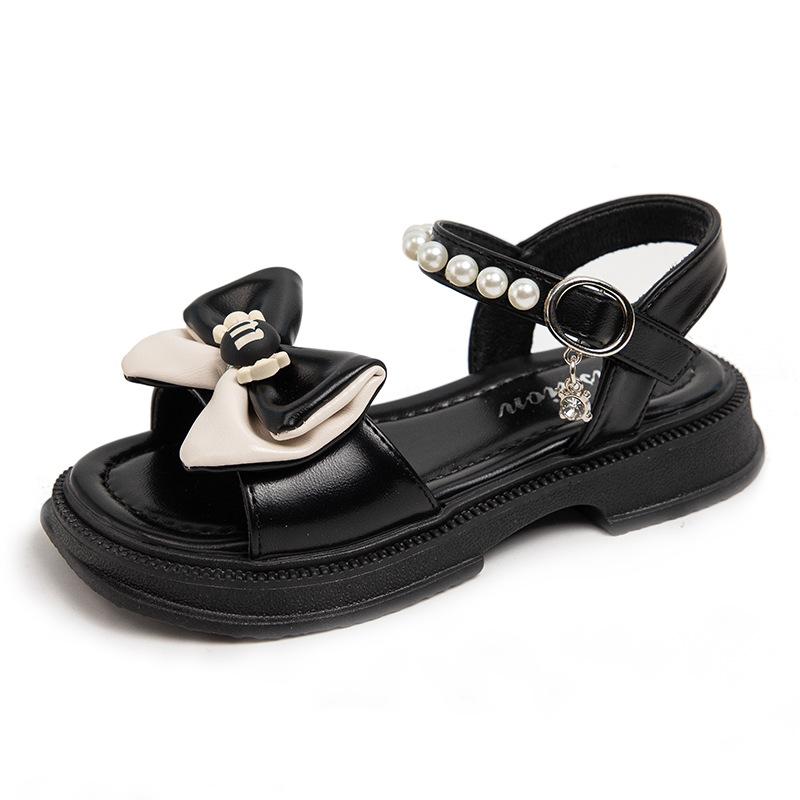 Children's sandals 2025 summer Korean version girls bow foreign princess single shoes baby pearl versatile beach shoes