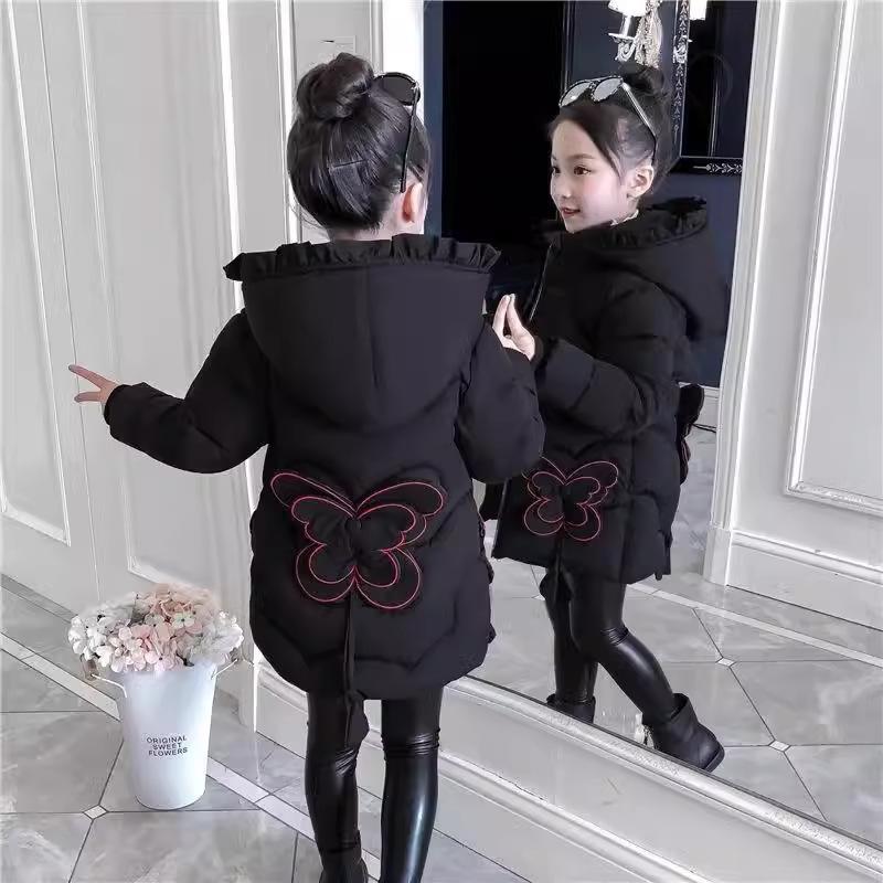 Girls' Winter Cotton-padded Jacket, Western-style Jacket, Children's Down Cotton-padded Jacket, Girls' Mid-length Baby Cotton-padded Jacket