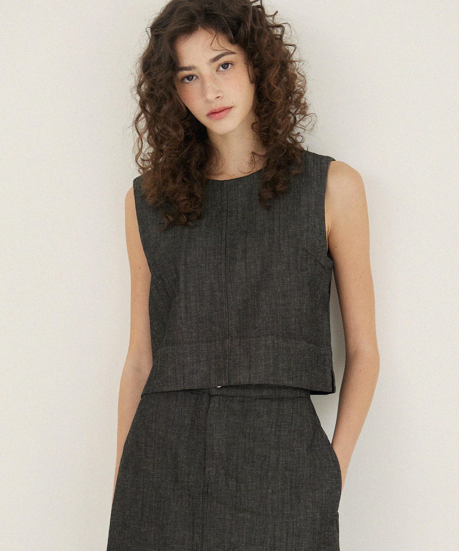 Midnight 12 Am Linen Sleeveless - Black 0(Free)