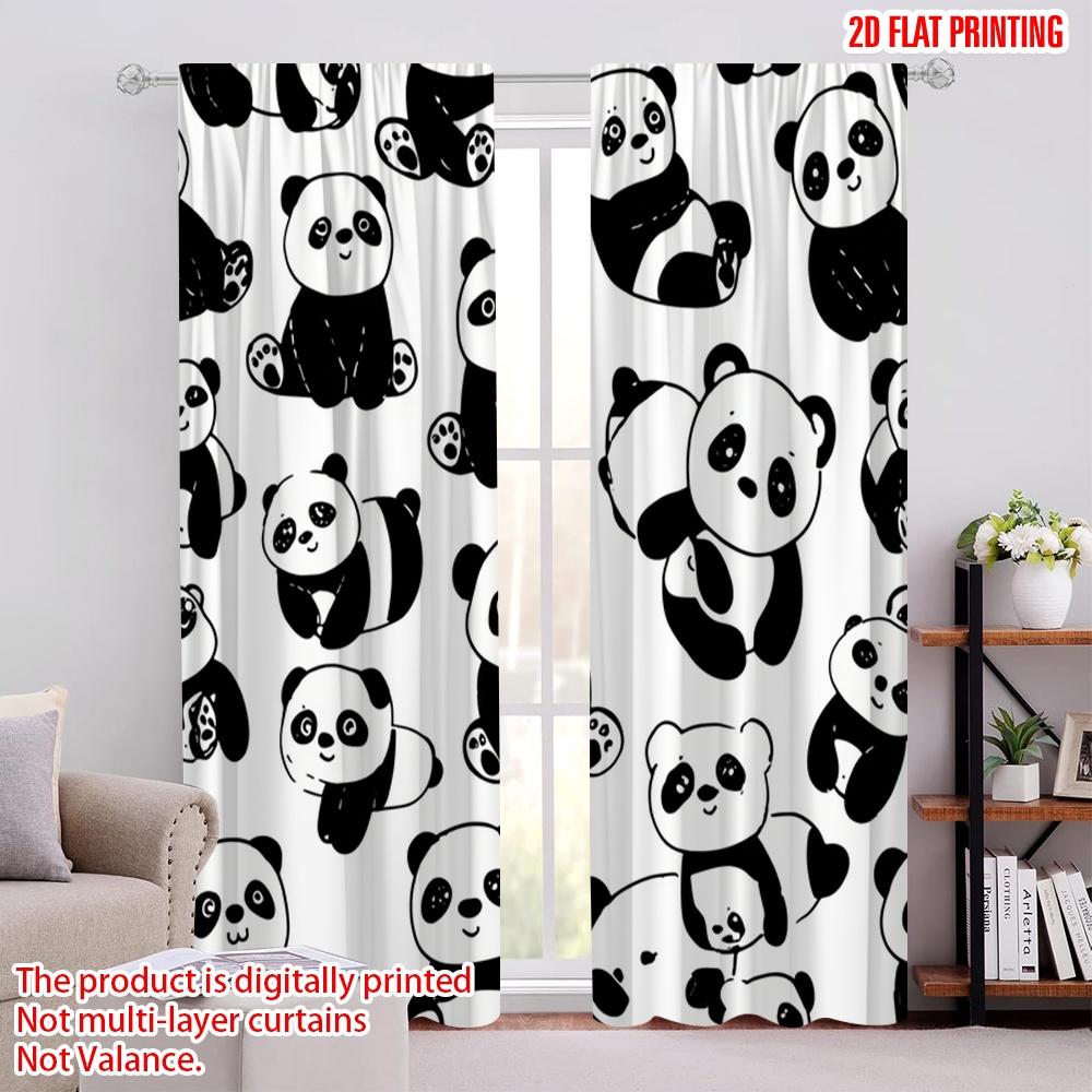 2D flat printing 2pcs Curtains Cute Panda Digital Printed Polyester Drapes All Season Party & Holiday Decor Use for Entryway
