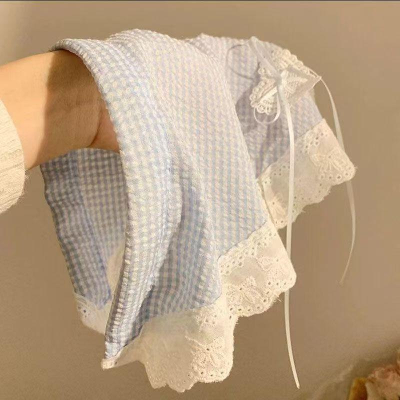 Idyllic lace headband new blast furnace top triangle scarf headband French retro plaid sweet and cute headscarf