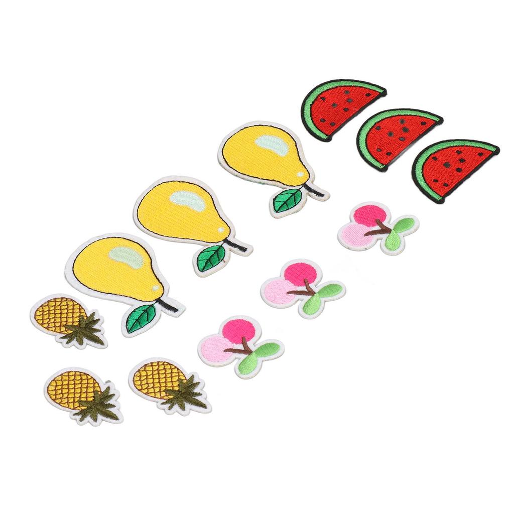 12Pcs Fruit Patches Cherry Ananas Pear Watermelon Cute Pattern Vivid Colors Iron On Patches for Bag