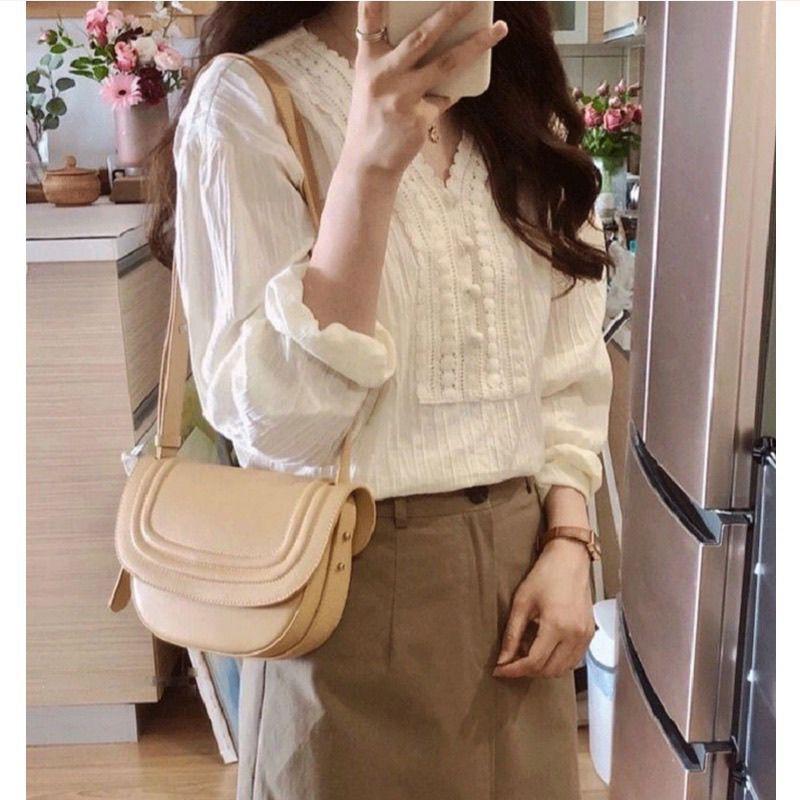 French Autumn Long Sleeved Shirt Loose Lace Top Thin Shirt for Women