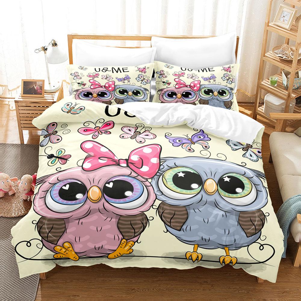 Comforter Owl Bedding Set Lovely Green Cartoon Owl For Kids Boys Girls Bird Animal Print Decor