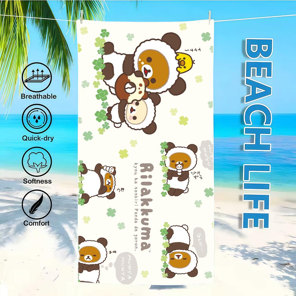 R-rilakkumas-es Towel Textile Bathrobe Beach Quick-Drying Lightweight Cute Portable Camping Swim Pool Cartoon Travel