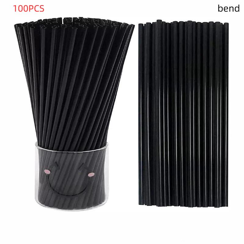 100Pcs Disposable 210Mm Black Pp Straight Drinking Straws Food Grade Bpa Free For Home Coffee Shops Daily Use