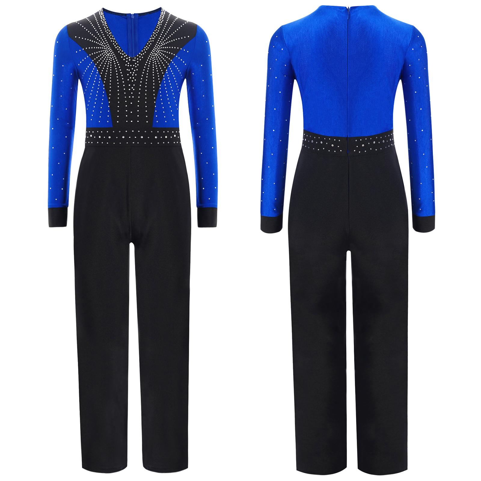 Yunduantong-electronic Jongens V-hals Lyrisch Latin Dans Turnpakje Salsa Tango Rumba Cha-Cha Ballroom Jazz Danskleding Glanzende Strass Decor Bodysuits 15-16 Years