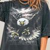 Vintage tričko s orlem bělohlavým Biker estetika Tričko Styl heavy metal Grafické tričko s bouřkou Opotřebovaný přírodní top