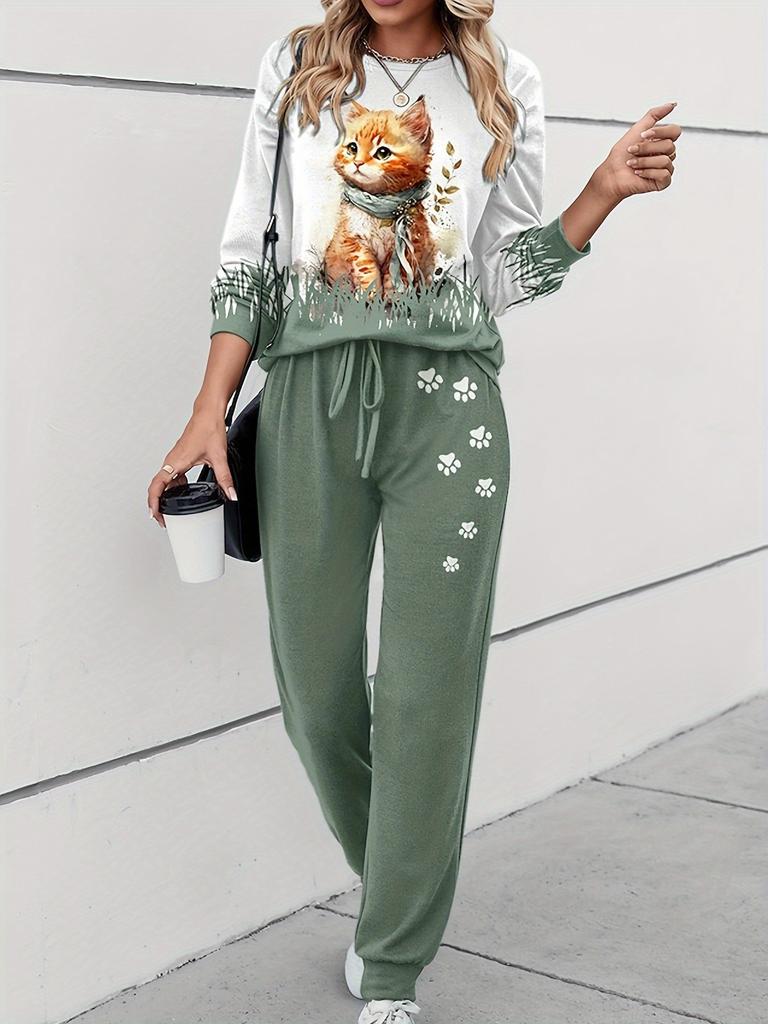 1116 New European and American Casual Versatile Fashion Animal Pattern Long-sleeve Crewneck Sweatshirt Set