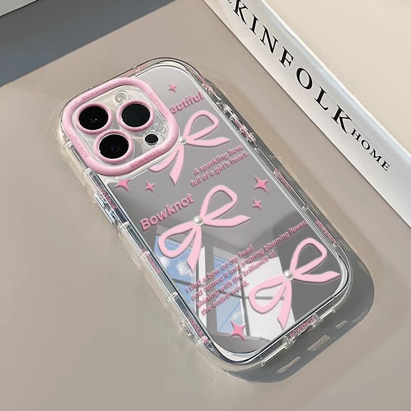 Pink Bow Suitable for IPhone16promax Phone Case Apple 14 Mirror Cream 12 Creativity