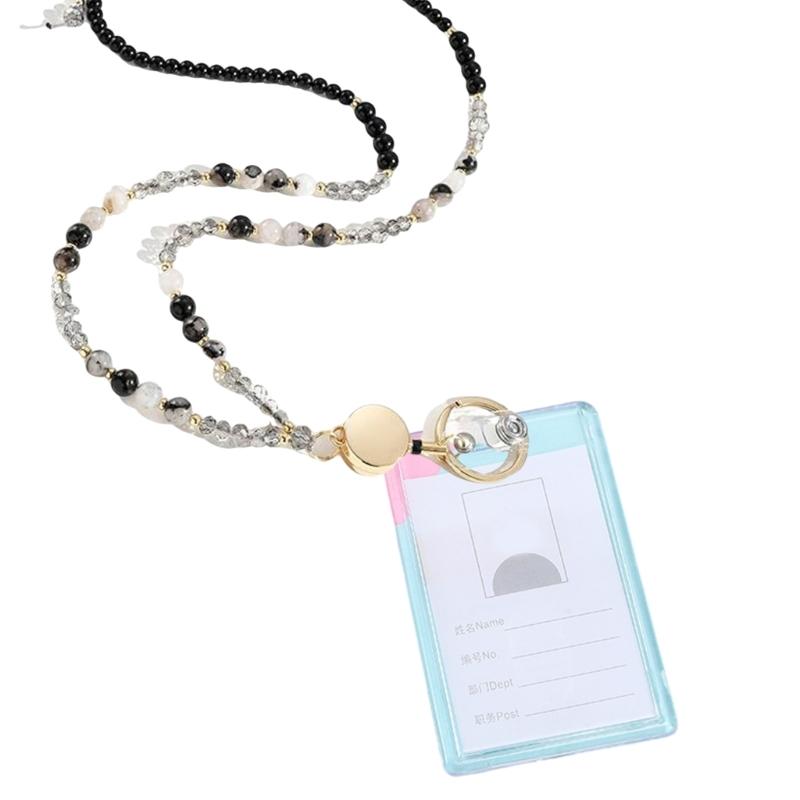 Natürlicher Stein Perlen Lanyard Perlen Lanyard Für Ausweis Kartenhalter und Schlüssel Einziehbare Lanyards für Frauen Lehrer