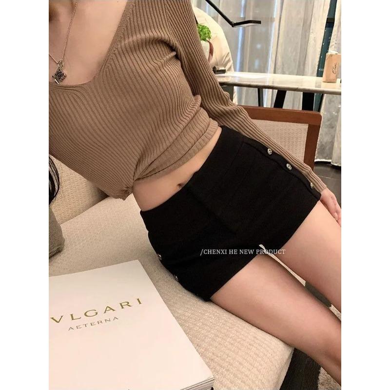 

Women s Sexy High Waist Button Embellished Bodycon Mini Shorts S чёрный