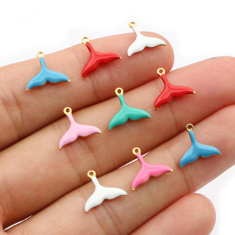 20pcs 10x11mm Stainless Steel Small Mermaid Tail Charms Pendant Enamel DIY Jewelry Making Accessories Findings Necklace Earrings
