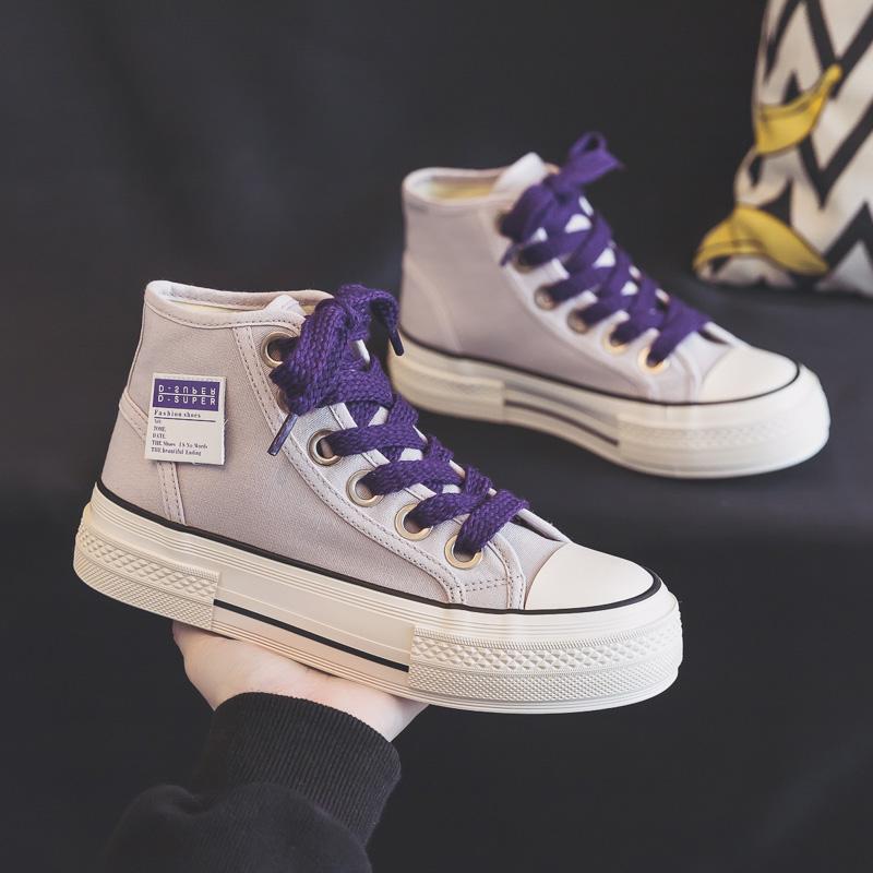 Autumn High-top Purple Canvas Shoes, New Niche Design Platform Cloth Shoes, Sneakers