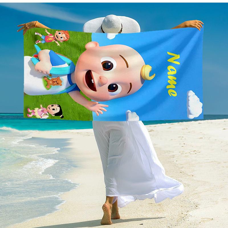 Custom Name Ultra-Soft Beach Towel with CoComelon Theme,Ideal for Pool - Camping, Diving - Perfect Travel Essential, Vibrant Beach Towel.