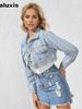 Women's Fashion Turn-Down Collar Short Denim Jacket Coat