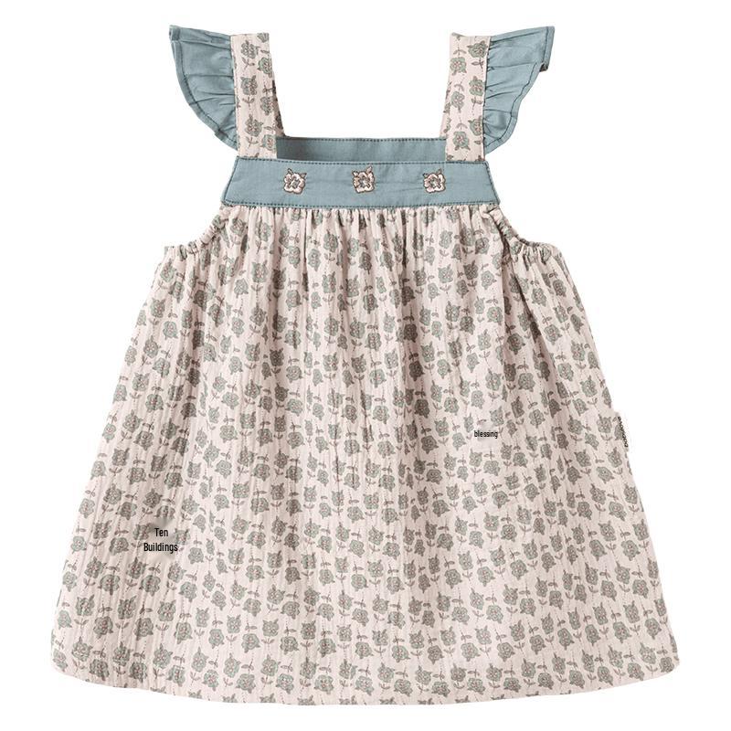 Babylove Girls  French Floral Pure Cotton Sling Dress 90