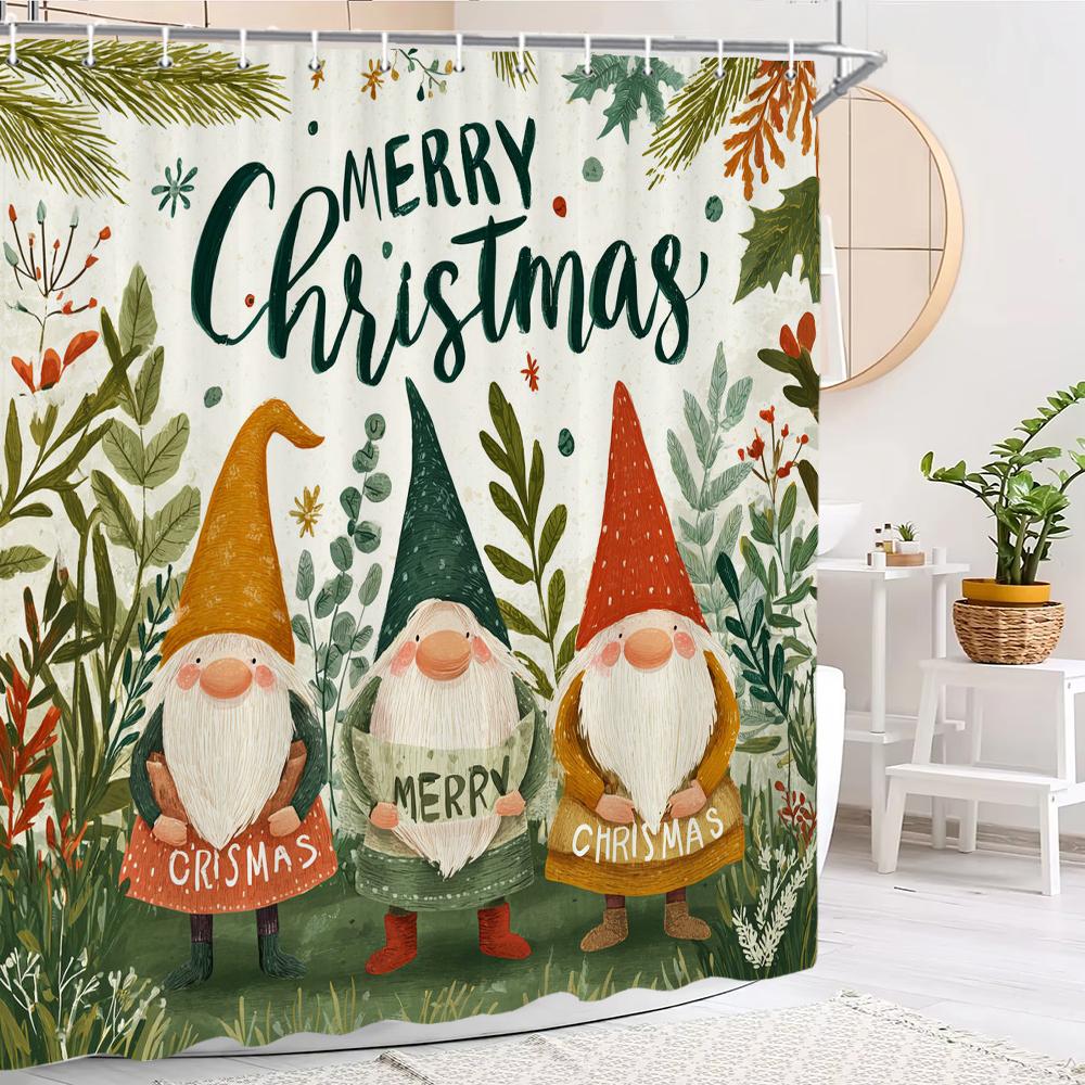 Christmas Shower Curtain Print Elf, Santa Claus Shower Partition Hanging Curtain with Hooks Multiple Sizes Machine Washable