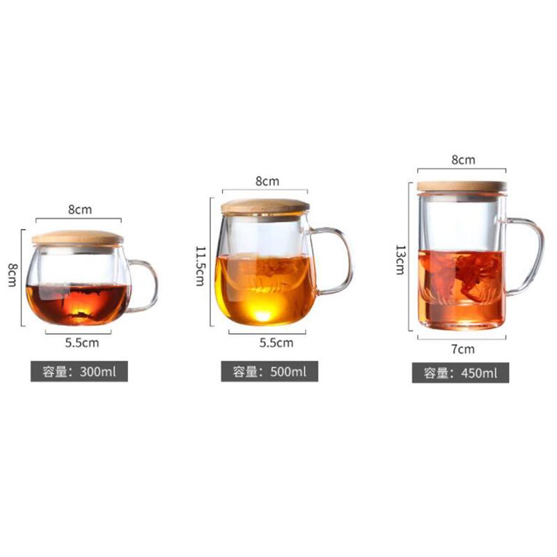 Creative Glass Tea Infuser Cup With Filter Transparent Flower Teacup Handle Bamboo Lid Heat-resistant Fruit Tea Mug Drinkware