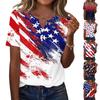 Women's T Shirt Independence Day Print Button Short Sleeve Daily Weekend Fashion Basic V- Neck Regular Top