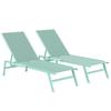 Set of 2 Sun Loungers, Adjustable In 5 Positions, with Side Table and 2 Wheels. Green