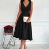 Women's Sleeveless V Neck Midi Dress High Waist A Line Solid Color Evening Party Swing Dress