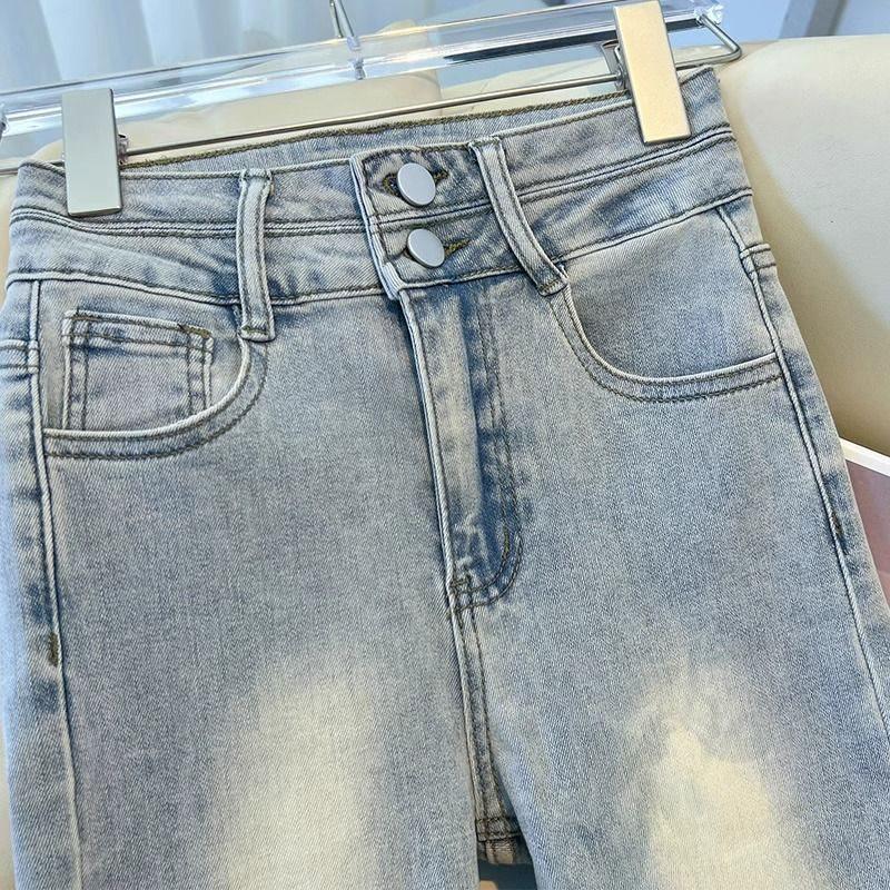 Light Color High Waist Two-Button Micro Flare Jeans for Women - New Year Style, Elastic, Skinny, Slimming, Versatile Flare Pants