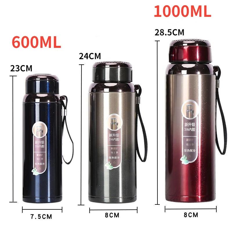 600ML/1000ML Large Capacity Stainless Steel Thermos Portable Vacuum Flask Insulated Tumbler with Rope Thermal Bottle Drinkware