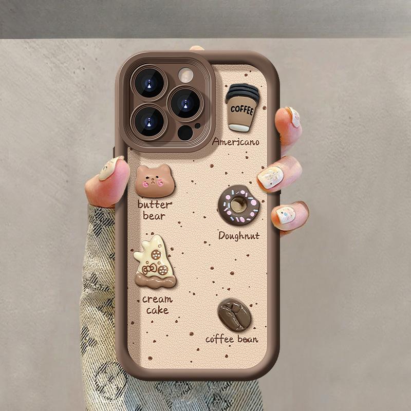 

Фигурка Медведь с кофе Подходит для чехлов для телефонов Apple 13PRO, 15 Силиконовый противоударный, 16 Овечья кожа XR/XS Женский Redmi Note 9 Pro 5G