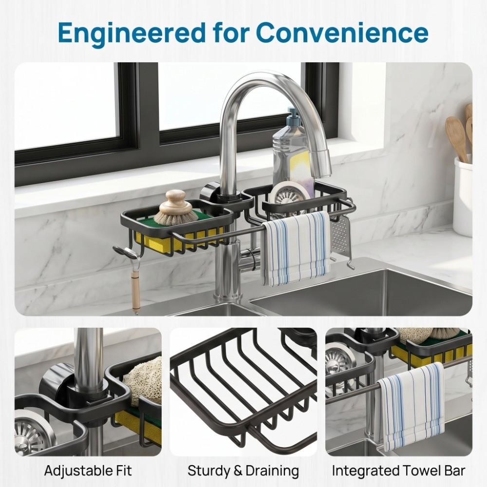 Aluminum Plastic Sink Shelf Adjustable Sink Organizer Rack Drainer Shelf Basket  Dishcloth Drainer