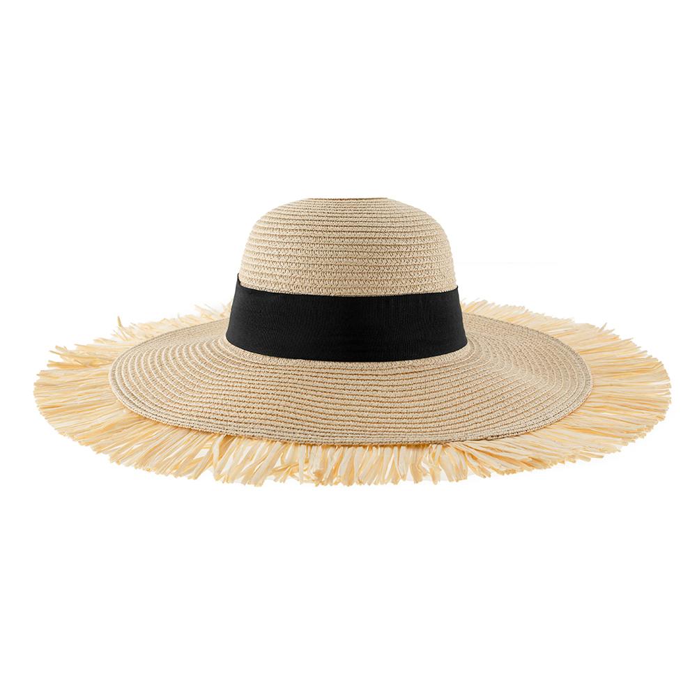 Summer Foldable Portable Sun Hat For Women Elegant 15cm Diameter Large Wide Brim Straw Hat Ruffia Edge Gorras Beach Cap