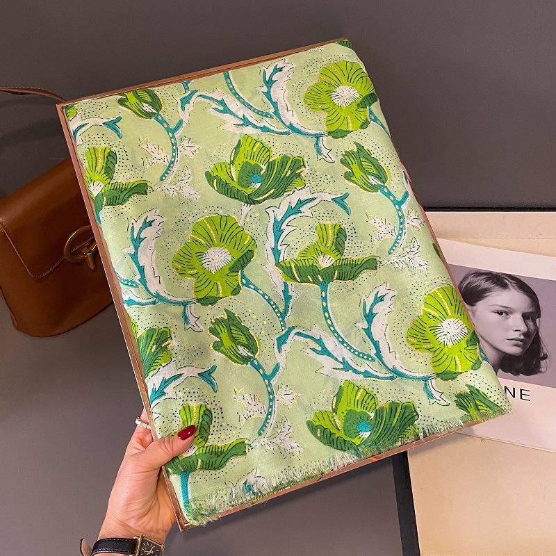 Spain Fashion Lotus Floral Fringe Viscose Shawl Scarf Lady High Quality Wrap Pashmina Stole Bufandas Muslim Hijab 180*90Cm