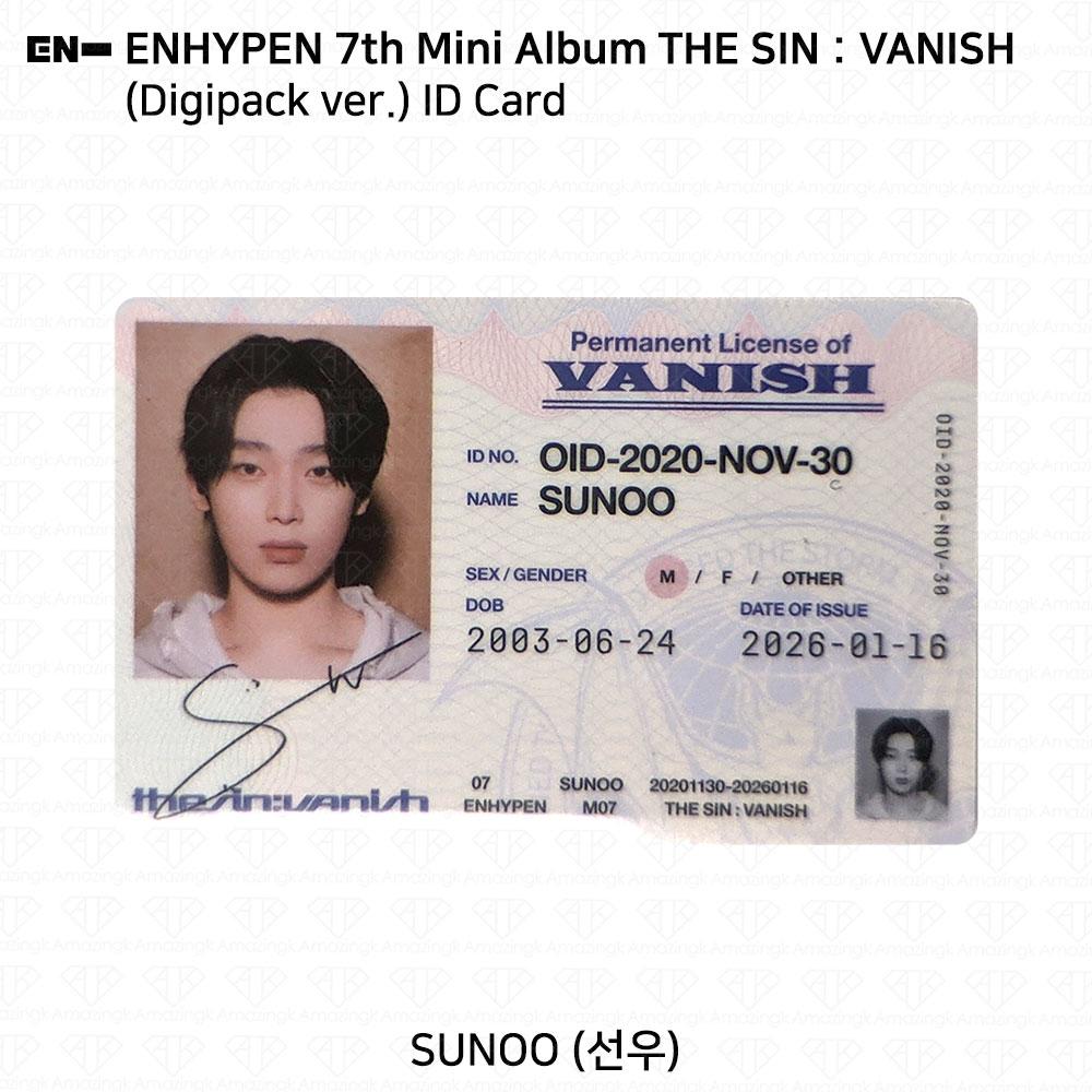 ENHYPEN Das 7. Mini-Album THE SIN:VANISH Digipack-Version. Fotokarte KPOP K-POP