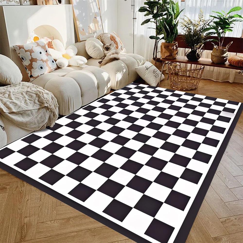 Black and White Checkered Pattern Printed Floor Mat Durable and Beautiful Suitable for Kitchen, Living Room, and Home Decor