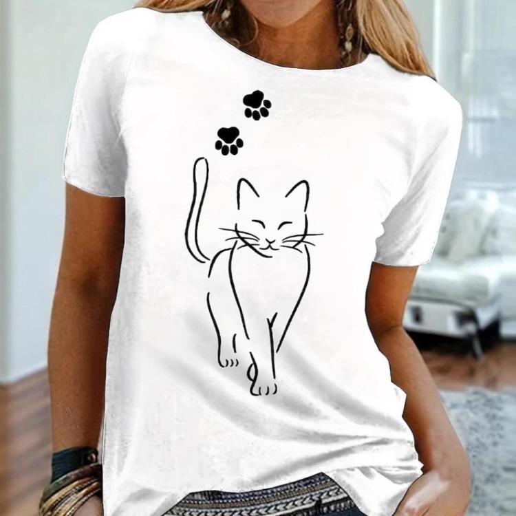 Fashionable Printed Pattern Summer Tshirt Comfortable Short Sleeve Round Neck Casual Women's Top