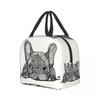 French Bulldog Puppy Facial Insulated Lunch Bag for Work School Frenchie Resuable Thermal Cooler Lunch Box Women Kids